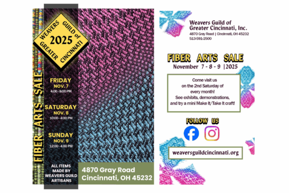 Hours each day of the sale are: Friday, November 7, 4 pm to 8 pm Saturday, November 8, 10 am to 4 pm Sunday, November 9, noon to 4 pm You don't want to miss out on this fabulous sale of original works by skilled Weavers Guild artisans. You'll love choosing from fiber treasures artfully arranged on two floors of our historic building. There will be the best hand-woven kitchen towels you will ever have along with other household textiles like rugs, table runners and placemats; striking original clothing; warm and cuddly accessories such as scarves, socks, and hats. There will also be cleverly made purses, intricate beaded jewelry, and flowing silk scarves in brilliant hand dyed colors. There are always unique holiday ornaments to keep for years. Come experience the luxury of handmade.